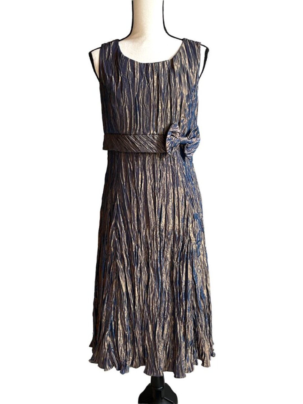 CACHET Vintage Iridescent Crinkle Taffeta Dress Blue Gold Shimmer Y2K Sz 8 NWOT